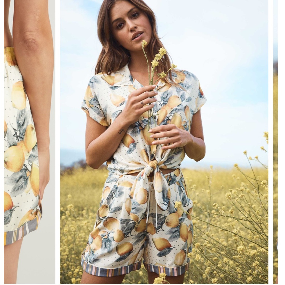 Jockey Med lemon button down pajama top and shorts set